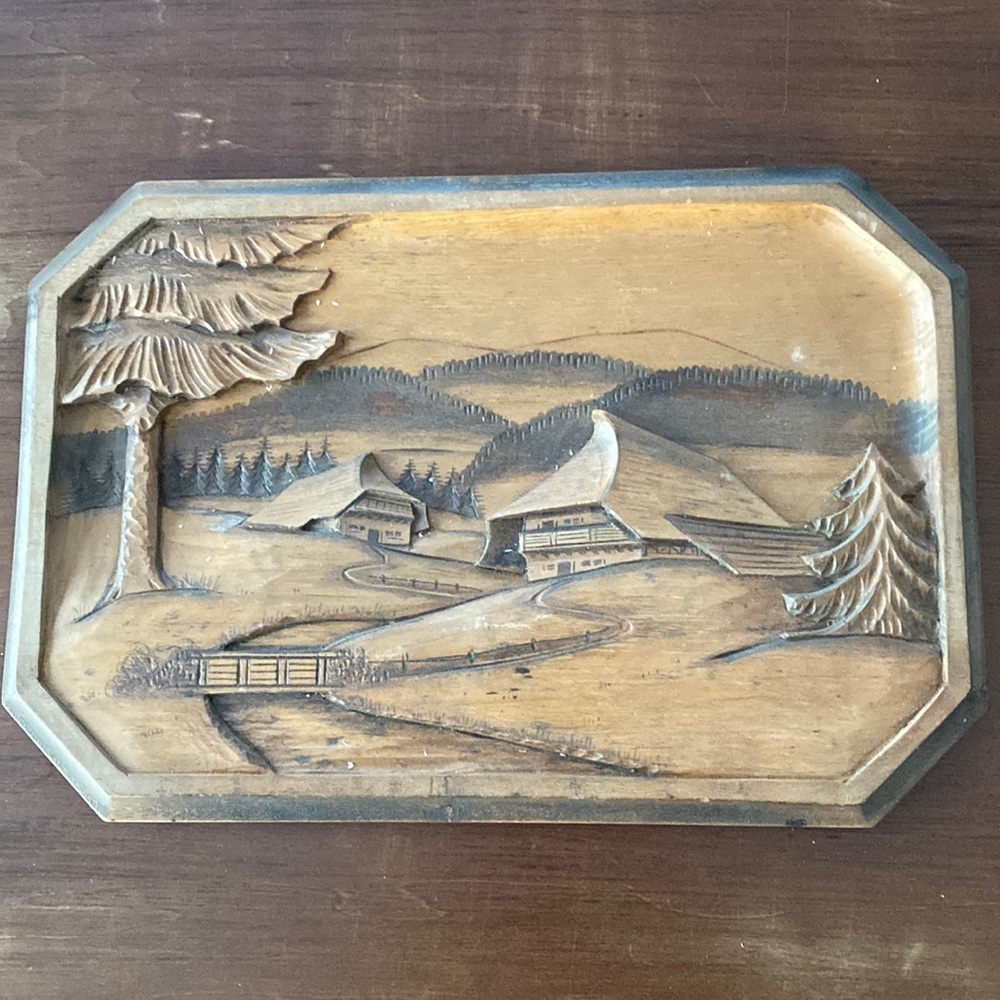 Black Forest German Chalet Carved Wood Plaque Wall Hanging Picture